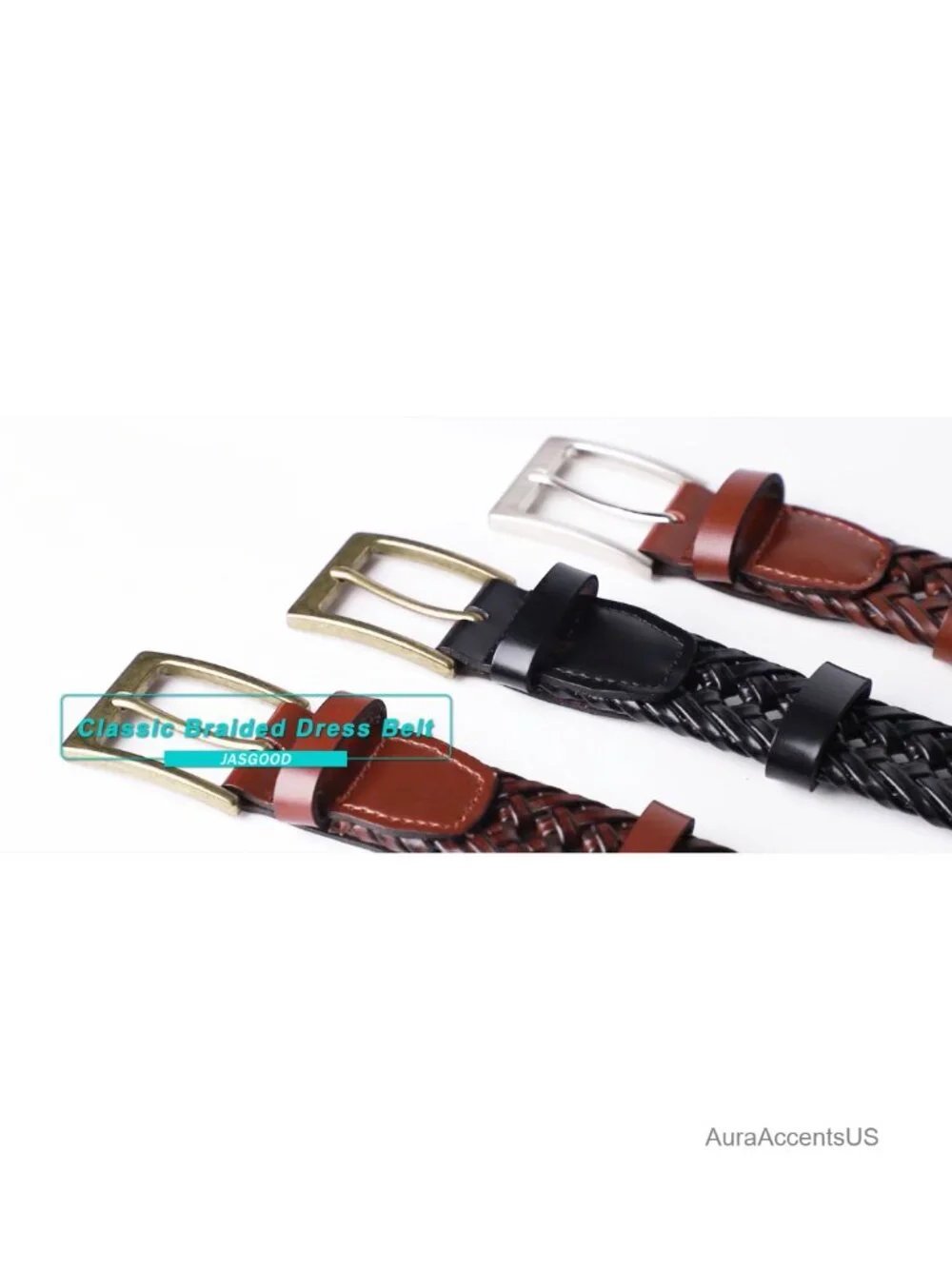 Handmade Braided Leather Belt, Woven Casual Dress Belt, Single Prong Buckle,